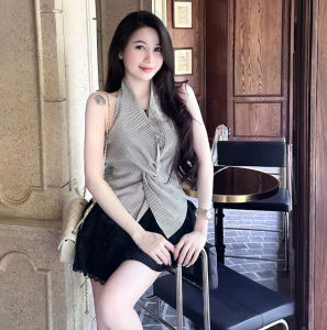 Set váy nữ mặc hè đồ công sở nữ set áo cổ yếm sọc xoắn eo mix chân váy Vân Mây 4 tầng phối Ren