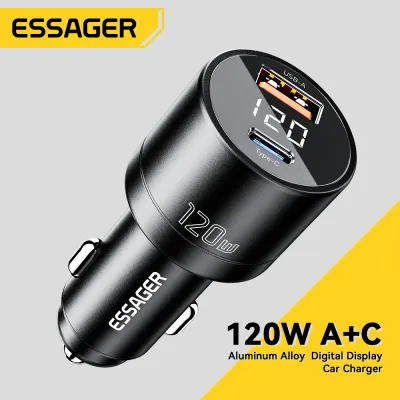 Essager 120w loại usb c a + c sạc điện dùng trên xe hơi pd100w qc3.0 sạc nhanh điện thoại xe hơi sạc điện dùng trên xe hơi cho máy tính xách tay iphone 14 13 pro max samsung xiaomi huawei mate 60 pro poco oneplus Realme điện thoại di động