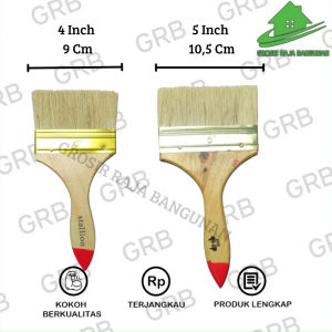 KUAS CAT TEMBOK GAGANG KAYU 4 Inch 5 Inch / PAINT BRUSH / Alat Kuas Cat Tembok