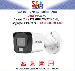 HIKVISION Camera Thân TVI/AHD/CVI/CVBS 2MP Hồng ngoại 20m Võ sắt - DS-2CE16D0T-EXLF
