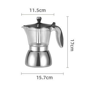 Fypo Moka Pot Espresso Maker Coffee Pot Tea Pot Transparent-top & Stainless Steel Moka Pot for Induction & Electric Stoves