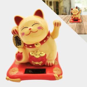 DSFDF Mini Lucky Beckoning Cat Decoration Waving Wealth Solar Powered Car Ornament Traditional Style Good Fortune Fortune Cat Figurine for Home Office