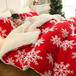 【Super low price】Christmas Style Thick Winter Blanket for Bed Soft Warm Snowflake Fleece Comforter Double Size Faux Lambswool Sleeping Blankets
