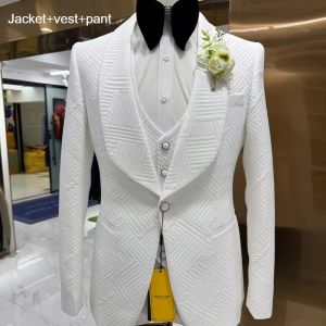 High Quality Wedding Suit Set for Groom Three Pieces Mens Fashion Suits One Button Shawl Neck Blazer Jacket Vest and Pants