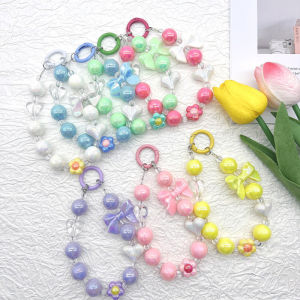 INS Korea Phone Strap Anti-lost Bow Love Heart Round Bead Contrast Chain Phone Lanyard Wrist Strap