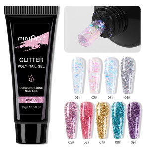 PINPAI 15ml Glitter Poly Nail UV LED Gel Builder Poly Acrylic Crystal Gel for Nail Art Extension Gel Polygels With Sequins