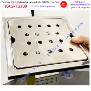 [HCM]Phễu thoát sàn 20x20cm KAG-TS109-D60 Inox 304 thoát nước chống hôi nhà tắm mặt SUS304 dập khuôn D60 thoát nhanh chặn tóc tốt