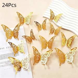 HELLOBBY 24Pcs Hollow Butterfly Wall Stickers Creative Art Decoration 3D Butterfly Decals New Waterproof Butterfly Wall Decor Living Room