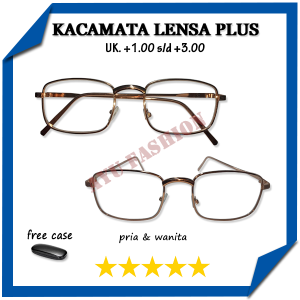 Kacamata Full Plus Baca Jarak Dekat +1.00 s/d +3.00 Frame Kotak Besi Metal Warna Frame Gold Untuk PRIA WANITA - FREE CASE