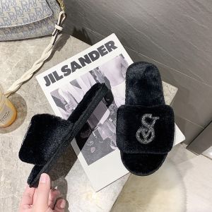 Free Shipping WomenS Winter New Plush And Shiny Warm Slippers Casual One-Strap Design