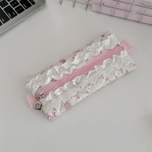 VCH Fresh Lace Pencil Pouch Cosmetic Bag Large Capacity Flower Pattern Pen Case Cute Cartoon Stationery Storage Bag Christmas Gift