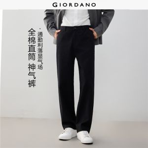 GIORDANO Men Pants Solid Color Simple Basic Cotton Pants Mid Rise Fashionable Casual Straight Pants 13116005