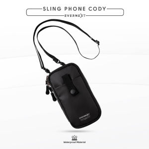 Tas HP Anti Air Pria Full Black Waterproof Premium Branded Evernext Sling Phone Cody