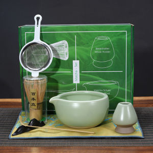BRIGHT CITY Japanese Tea Set (7pcs) Matcha Whisk Set Matcha Bowl with Pouring Spout Bamboo Matcha Whisk (Chasen) Scoop (chashaku) Matcha Whisk Holder Tea Making Kit New style
