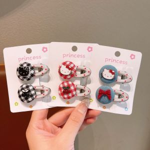 Janesame丨ชุดคลิปหนีบผมการ์ตูนลูกแมวน่ารักสำหรับเด็ก-กิ๊บติดผมสไตล์เจ้าหญิงสุดน่ารักพร้อมรายละเอียดลายหมากรุก