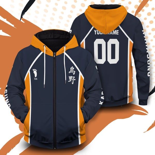 CustomFashion Anime Haikyuu Zip Hoodie Karasuno Nekoma Oversized