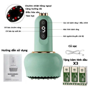 Máy Massage Giác Hơi Cạo Gió Cầm Tay G05-A Có Đèn Hồng Ngoại Với 8 Đầu Bi Làm Giãn MạchLưu Thông MáuAn ToànBảo Vệ DaKhông Dùng LửaKhông Gây Kích ỨngTặng Kèm 3 Chai Tinh Dầu