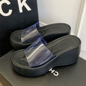 [Free Shipping] Transparent high-heeled platform sandals for women 2026 new summer model 7.5 cm height-increasing wedge beach sandals
