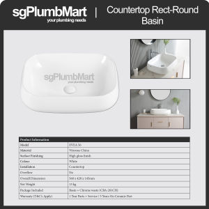 Rubine x sgPlumbMart  EVEA 56  Countertop Ceramic Basin 560x420x145mm Toilet Bathroom Basin Table Top Basin