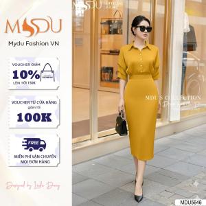 Váy Công Sở Thiết Kế MDU5646 Chất Lụa Ngọc Trai Cao Cấp Áo Tay Lửng Xếp Ly Tinh Tế Từ MDU