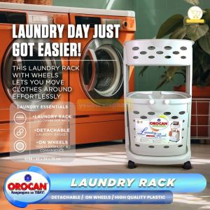 OROCAN Laundry Rack on Wheels Large Capacity Laundry Basket 2 Layer Compartment Movable Organiser