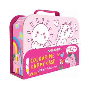 Upbeat Unicorns Easy To Carry Along Case Colouring Book For Kids With Stickers & 5 Colour Pens
