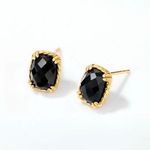 Kemstone Fashion 925 Stering Silver Gold Plated Crystal Onyx Stud Earrings for Women