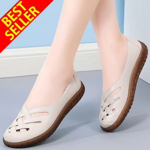 QINGSHUI Sepatu flat slip on wanita.Sepatu kulit kasual wanita.Sepatu Jalan Bernapas Harian Wanita