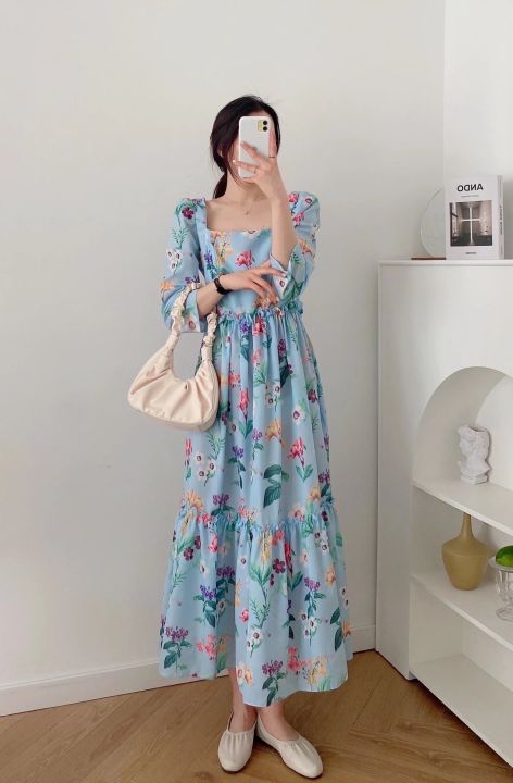 Summer Floral Long Chiffon Elastic Waist Skirt 3435