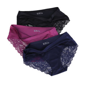 Trait 6pcs M-XL Size Women Mid-waist Underwear Ice silk Lace Panties Seamless Briefs