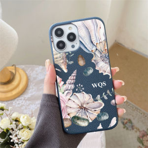 Personalised Name initial PU Pebble Leather Seashell Cases for iphone 14 13 15 16 17 Pro Max Air 14 15 16 Plus Luxury Hard Cover