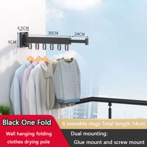 【READY STOCK】Home balcony folding drying rack wall mounted foldable invisible retractable drying rack Thickened material can be rotated rust and moisture resistant