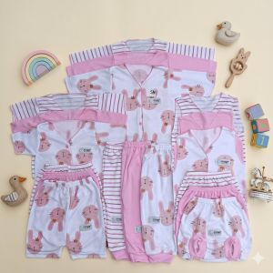 Baju Bayi Newborn 0-3 Bulan 18 PCS Paket Baju & Celana Bayi Pinky Bunny Series