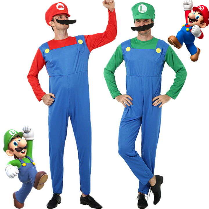 Adult Super Mario Bros Cosplay Costume MARIO & LUIGI Jumpsuit Uniform ...