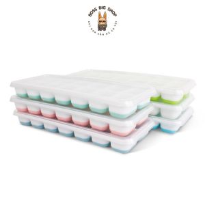 Khay đá tủ lạnh Silicon có nắp đậy khay đựng đá 14 viên làm từ nhựa thực phẩm PP an toàn dễ dàng lấy đá Hàng cao cấp không nghe mùi