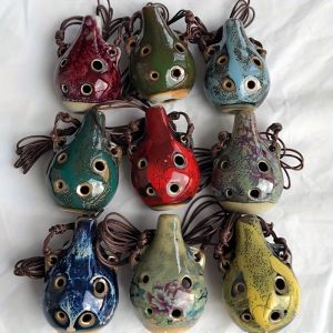 Vintage Style 6-Hole Miniature Ocarina: Handcrafted Ceramic Glazed Finish Decorative & Musical Elegance - Random Colors