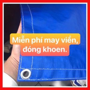 BẠT MAY VIỀN ĐÓNG KHOEN SẴN XANH CAM CHE MƯA NẮNG 2 LỚP KHỔ 4M x 5M