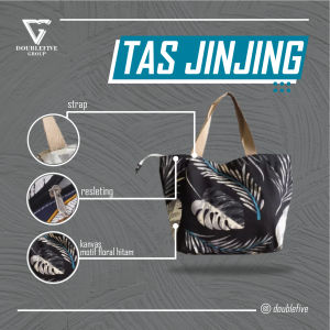 TAS JINJING HANDBAG - TAS MUKENA - TAS MAKEUP BAHAN KANVAS MOTIF - FLORAL HITAM