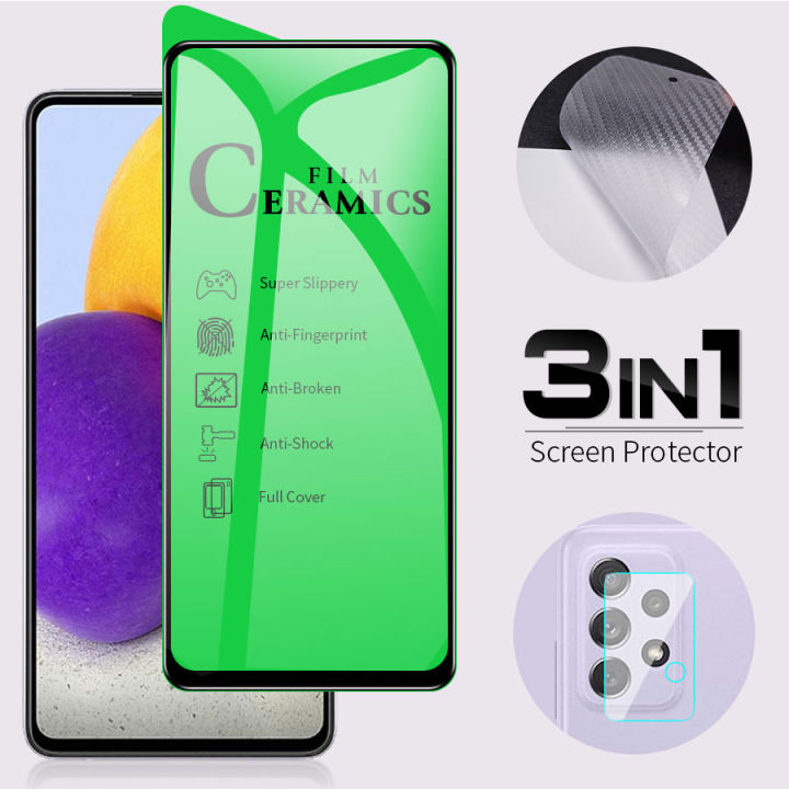 3-In-1 Ceramic Full Tempered Glass + Camera Lens Back Sticker for Samsung Galaxy A55 A35 A05s A15 A25 A16 A06 A04 A04s A04e A14 A24 A34 A54 5G A03s A13 A23 A33 A53 A73 A72 A52 A52s A32 A02s A12 A20s A30s A50 A70 A11 A31 A51 A71 A21s Carbon Fiber Film