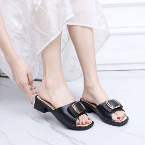 2024 new mid-heel beach shoes fashion non-slip soft sole wear-resistant slippers for women