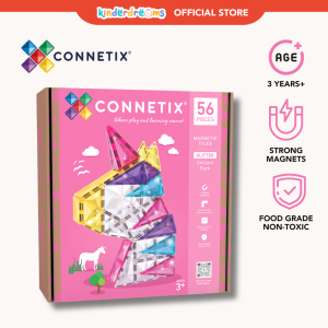 [Connetix Tiles]  56 Pcs Glitter Unicorn Pack - STEAM Educational Magnetic Tiles | Sparkle Pastel