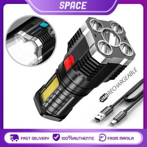 5 LED Super Bright Flashlight: High Lumens Rechargeable Outdoor Multifunction Waterproof LED Long-Range Spotlight Tactical Flashlight with COB Sidelight 4 Modes Handle Flashlight Battery Display