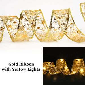 Elegant Gold LED Fairy Lights String with Festive Christmas Ornaments Christmas Ribbon Fairy Light String Merry Christmas Decorations For Home Ornament Xmas Decoration Christmas Tree Decor String LED Ribbon Lights DIY String Light