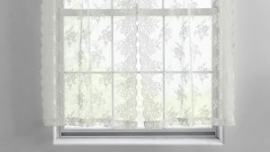 Kotile Cafe Curtains 36 Inch Length Vintage Floral Embroidered Lace Cafe Curtains 2 Panels Set for Kitchen Window Rod Pocket Privacy Short Sheer Tier Curtains 26 x 36 Inch 2 Panels Ivory