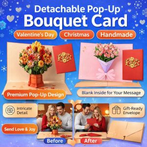 Handmade 3D Flower Bouquet Card Valentines Day Pop-Up Card 3D Pop-up Card Handmade Flower Card3D手工花束贺卡