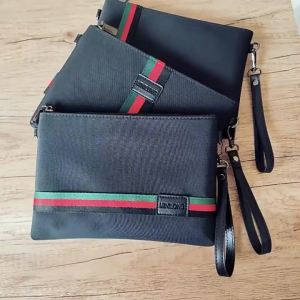 LZD  Canvas Handbag Contrast Color Guy Briefcase Mens Celebrity Same Type Large Capacity Envelope Bag Soft Leather Clutch Purse