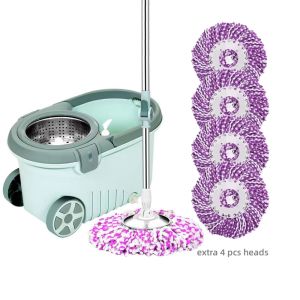 360˚ Auto Spin Mop Set Tornado Mopping Pail Magic Spinning Mop Stainless Steel Basket & Wheels