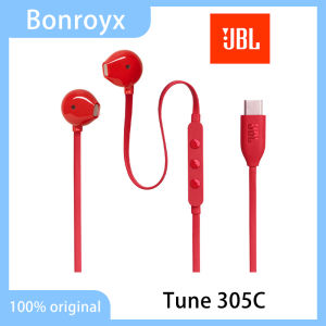 JBL Tune 305C USB-C Wired Earbuds Hi-Res Audio 12.5mm Dynamic Driver Pure Bass Sound Built-in Microphone 3 Button Remote Tangle Free Flat Cable Lightweight Comfort Design