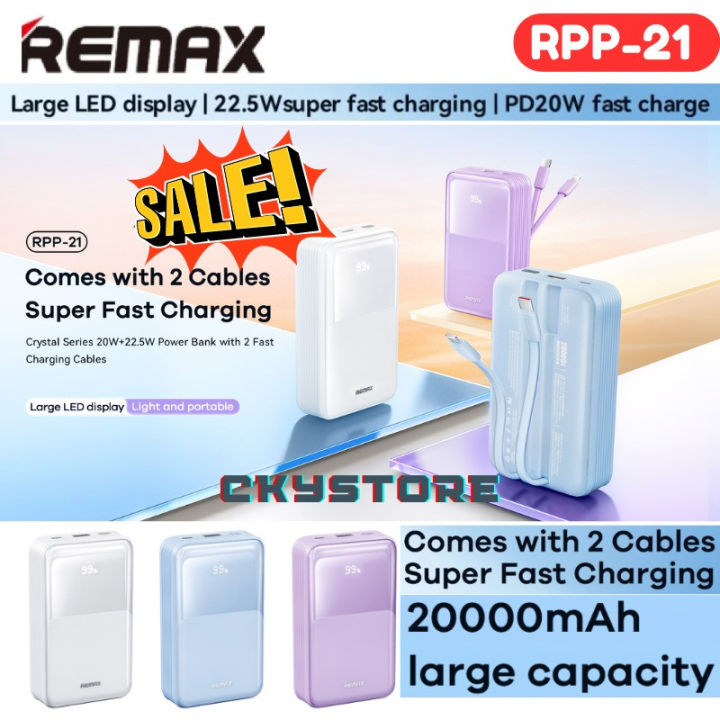 REMAX RPP-21 CRYSTAL SERIES PD20W + QC22.5W Digital Display 20K POWER ...