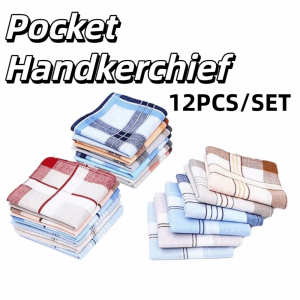NOVELLEO 12Pcs/Set Soft Pocket Handkerchief 40x40cm Sweat Absorbent Mens Cotton Handkerchiefs Retro Breathable Pocket Plaid Square Towel All-Season